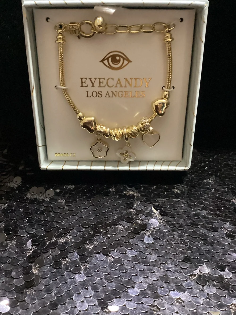 eye candy Gold Heart & Flower Charm Bracelet